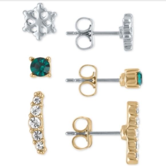 New RACHEL Roy Stud FASHION Holiday Winter Snow Earrings 3 Pair Set - Picture 1 of 3